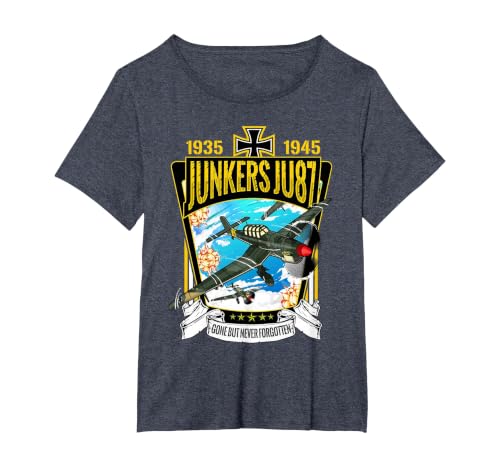 World War 2 German Aircraft Junkers JU-87A Fighter Bomber T-Shirt, Women's Plus, Heather Blue, 2X