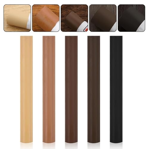 5× Laminat Reparaturset Mittel Eiche, Holzwachs Reparatur WachsstäBchen, Hellbraune Dunkelbraune Parkett Reparaturset, Holz Reparaturset Set Für Kratzer und LöCher, MöBel Laminat Boden