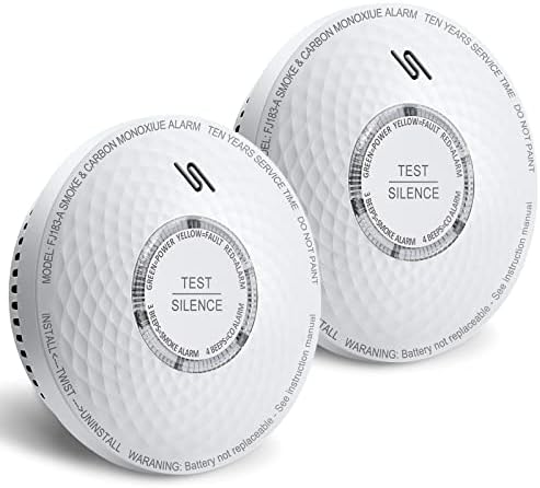 Ecoey Smoke & Carbon Monoxide Detector Alarm, 10 Year Battery Operated Combination Smoke & CO Dual Sensor with Silence Function,FJ183-A,2 Packs