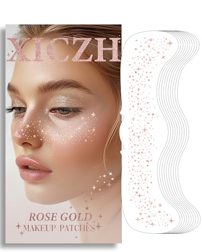 Image of XICZH Face Glitter, Temporary Face Tattoos, Face Body Glitter Makeup Patches for Women Girls, Country Concerts Singer Festival Rave Accessories (Rose Gold - 8 pcs)