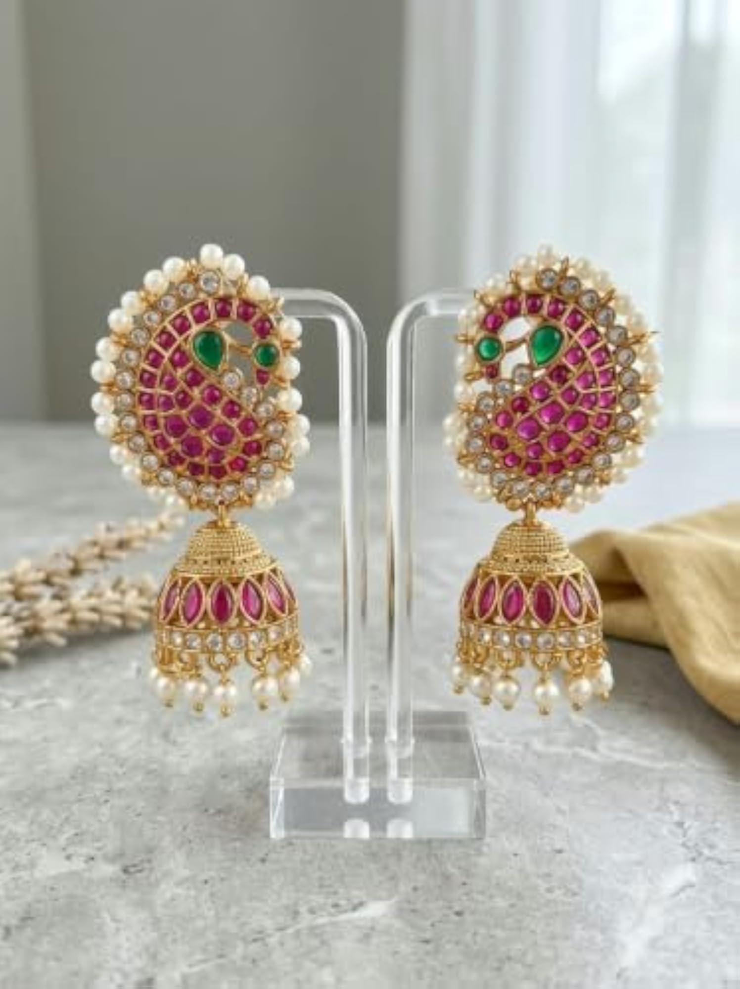 Women's Antique Gold-Toned Peacock Design Jhumka Earrings
