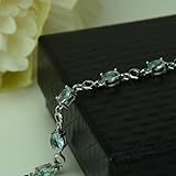 IzuBizu London Women's 925 Sterling Silver Sky Blue Topaz Gemstone Bracelet Light Blue Oval Diamond Wedding Anniversary Christmas Jewellery - Image 3
