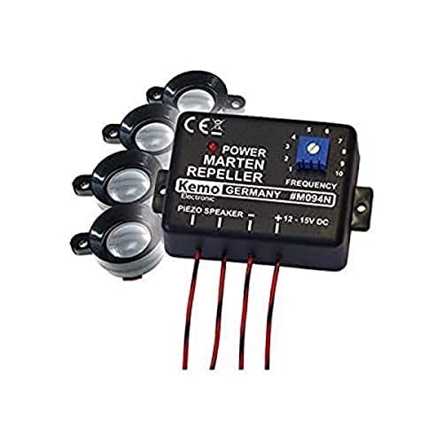 Kemo M094N Marten Stopper Scares with Strong, Pulsating Ultrasonic Sounds Martens and Other Rodents With 4 Speakers For Distribution From Engine Compartment Pantry Room Basement Attic