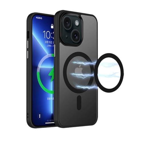 MOTIM Magnetic Case for iPhone 15/15 Pro Max, Clear Matte Drop Protection Phone Case Cover, Slim Thin Anti-Scratch Hard Back Shockproof Magnetic Cover (Black, iPhone 15)