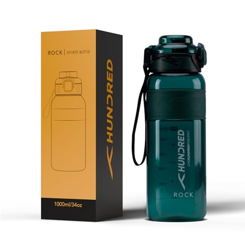 Image of Hundred Rock 1 Litre Water Bottle | 1000ml / 34oz | BPA Free | One Key Open Safety Lock | Spill and Leak Proof Sports, Travel, Gym Bottle (Alpine Green /Green)