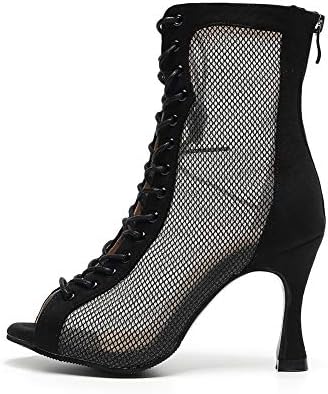 HROYL Open Toe Dance Boots Women Latin Salsa Ballroom Lace-up Ankle Dance Shoes,QJW7179-Black-7.5,US7.5