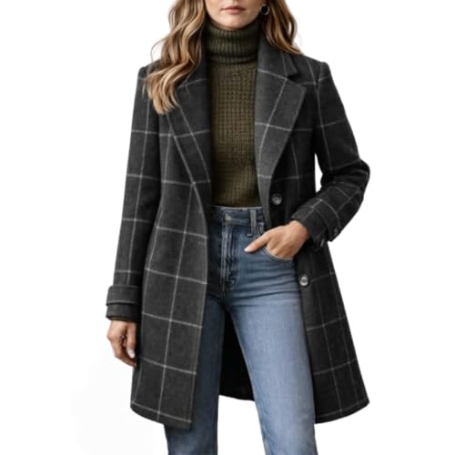 Manteau femme à carreaux coupe mi-longue veste chaude hiver taille 3TG grise