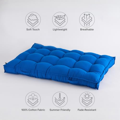 Image of Skanda Fab Low Seating Cushion -100% Cotton Twill, Hand-Plotted Microfiber Filling, Floor Cushion with 2 Back Support Cushions - Ideal for Living Room, Balcony, Lounge- 80x120 Classic Blue (Pack of 1)
