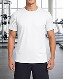 メンズTシャツ、速乾性、通気性のあるラウンドネック、軽量で快適なサマースポーツトップ, ホワイト, X-Large