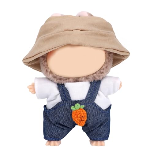 lasuroa Conjunto de Ropa para Muñecas, Lindo Atuendo para Muñecas Incluye Sombrero Pescador Camiseta y Overoles Accesorios de Peluche Regalo Chic Kawaii