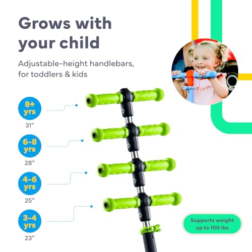 Lascoota 2-in-1 Kids Kick Scooter with Seat - Green - Ages 3-12, Up to 100 lb - Removable Seat & Anti-Slip Deck - Lean-to-Steer Self-Balancing 3-Wheel LED Lighted Wheels - Thumbnail 2