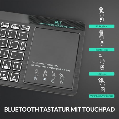 Rii Bluetooth-tangentbord med touchpad och LED-belysning, svart