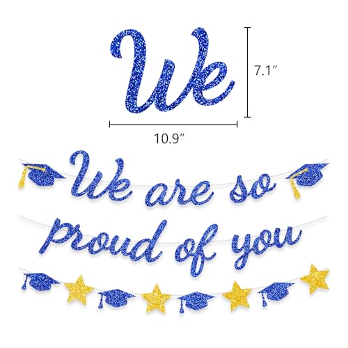 Image of We Are So Proud Of You Banner Graduation Party Decorations Glitter Congratulations Class Grad Ideas Blue Gold