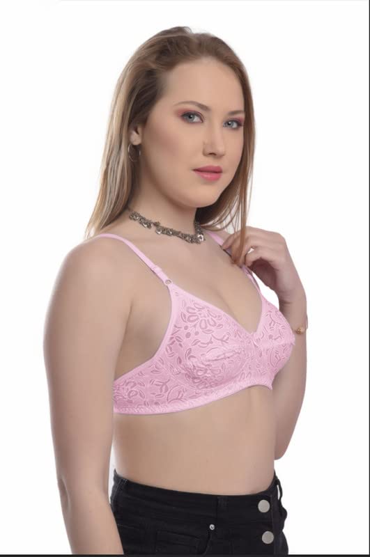 Image of FEELS Printed Non Padded Bra for Women Pack of 2 (34, Pink & Sky Blue)