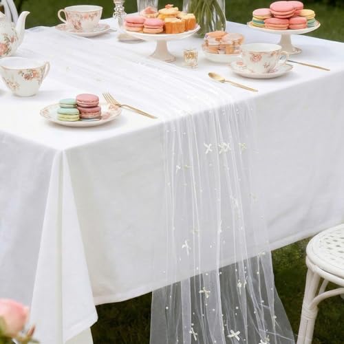 Lumina Garden White Bow Table Runner 30 x 120 Inch Pearl Tulle Table Decor by Lumina Garden - Used condition - Image 6