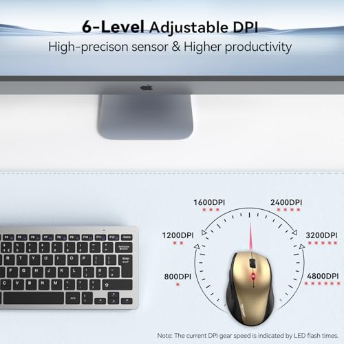 Image of TECKNET Wireless Mouse, 2.4G USB Computer Mouse with 6-Level Adjustable 4800 DPI, 30 Months Battery, Ergonomic Grips, 6 Buttons Portable for PC, Chromebook, Mac - Gold Black