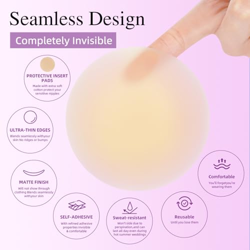 Nipple Covers for Women – Reusable Sticky Silicone Nipple Covers, Seamless Invisible Washable Design with Travel Box2