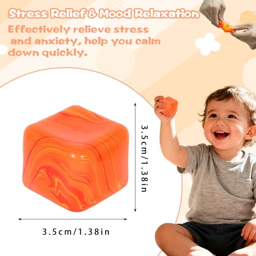 Ripple Ice Cube Squeeze Toy, 3.5cm/1.38in Slow Rising Sensory Cube for Kids Ages 3+ & Adults, Soft Malt Sugar-Filled Squishy Toy for Desk, Travel & Everyday Play(Orange) - Image 2