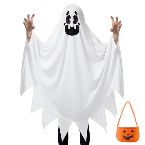 Image of Spooktacular Creations Ghost Costume for Kids with Pumpkin Basket, Scary Halloween Costume for Boys