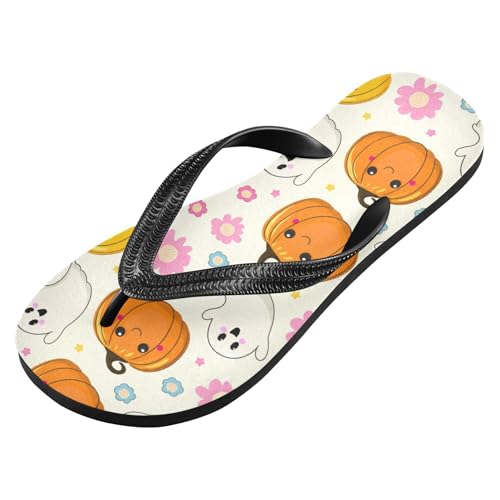 Burbuja Pumpkins Boo Flowers Flip Flops for Women Men, Soft Thong Sandals Rubber Slippers for Pool Beach Essentials2