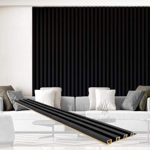 DEKKOR 8-Pack 96 x 6 in. WPC Acoustic Slat Wall Panels, Decorative Modern Décor Slat Panels for TV Background, Study Room, Office Spaces (Matte Black)