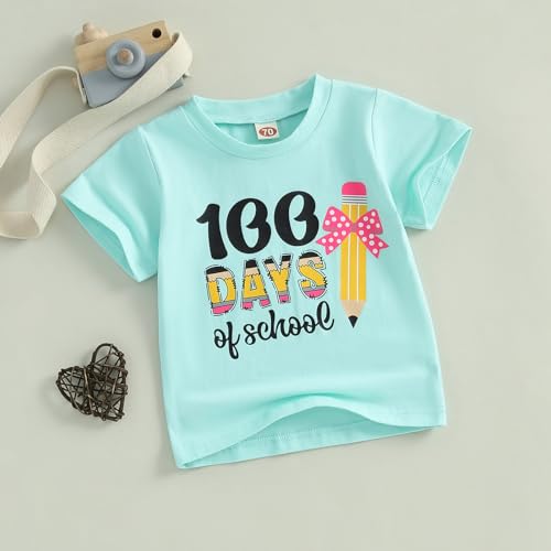 Canis Kids Toddler Little Boys Girls 100 Days of School T-Shirt Pencil with Bow Kindergarten School Celebration Student Shirt2