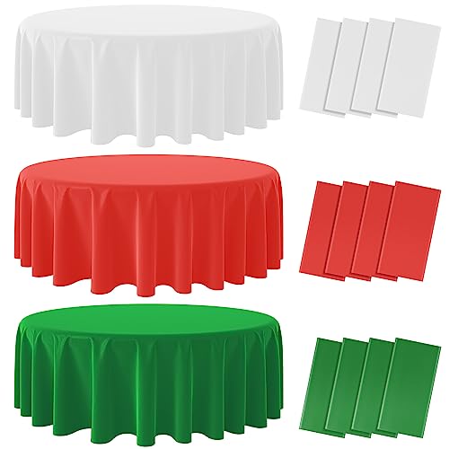 12 Pack Round Christmas Italy ThemeTablecloth, Red White Green 84inch