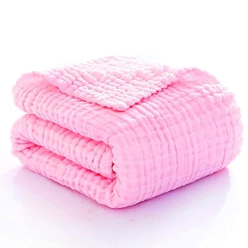 Image of 1-Pack Muslin Baby Blanket, 6-Layers 41 x 43 inches Swaddle Wrap Soft Cotton Blankets/Baby Bath Towel, Newborns Swaddle Blankets for Girls (Pink)