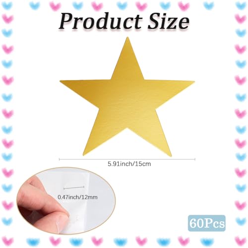 GORGECRAFT 60 Stück Goldene Sternausschnitte 15cm Doppelt Bedrucktes Papier Karton Fünf Sterne Konfetti Dekorationen Glitzerausschnitt Mit Aufkleber Für DIY Bastelarbeiten Pinnwand Klassenzimmerwand
