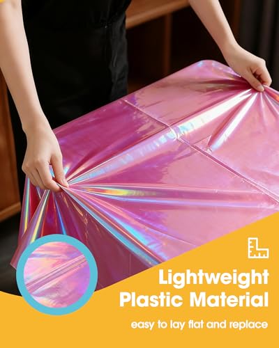 Image of Niuara Iridescent Pink Plastic Table Cloth - 4 Pack 54 inch x 108 inch Rectangle Disposable Tablecloths for 6FT Tables, Table Cover for Party, Holiday & Gathering Use