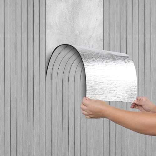 Camiraft Wandpaneele Selbstklebend Holzoptik 40 * 300cm-3D Hellgrau Holzoptik Wandaufkleber Schallreduzierend Panelen Wand Selbstklebend für Wohnzimmer, Schlafzimmer,Küche,Bad