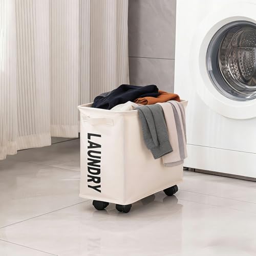 Image of Laundry Basket with Wheels,Foldable Dirty Clothes Laundry Basket,Basket for Clothes & Toys Storage,Oxford Storage Basket,Small,22L