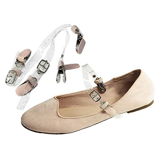 Eliza May Detachable Shoe Straps ShooStraps - to Hold Loose high Heeled Shoes, Wedges and Flats (Double Transparent Beige Clip)
