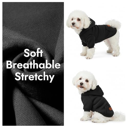 Image of 2 Pack Dog Hoodie Warm Hood Dog Sweater Cold Weather Small Dogs Sweatshirt Comfort Pet Clothes for Small Medium Dogs with Pockets (Black+Grey, M (Back: 11.4 inch, Chest: 16.9 inch))