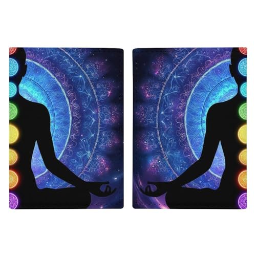 Men's Fashion Passport Book Cover, PU Passport Holder Covers Case, Portable Waterproof Travel Wallet Nine Chakra Yoga Meditation Lotus Blue Mandala