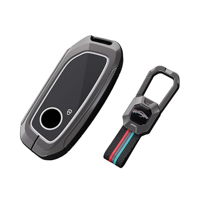 Image of BKN Luxury Metal Soft Car Key Cover Shell with Keychain & Full Protection Compatible with BMW X1 X7 XM IX I7, X5 X Series, 2 /3 / 4 /5 / 6 /7 Series (4 Button Push Smart Key)