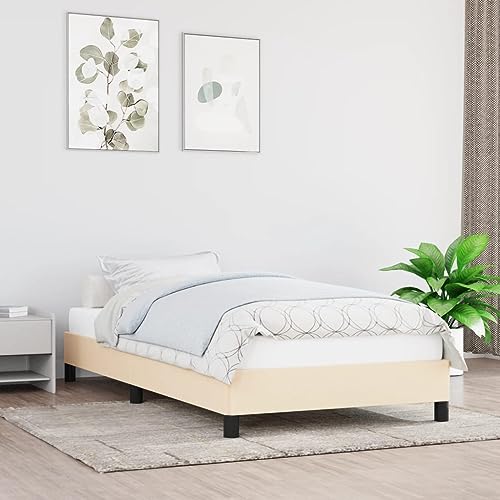 Miniatura 2 de Vidaxl Estructura De Cama Individual Somier Tapizado Dormitorio Base Habitación Muebles Mobiliario Hogar Cuarto Descanso De Tela Color Crema 90x190 Cm