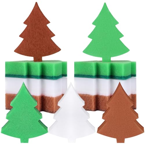 Image of Tioncy 12 Pack Colorful Christmas Tree Kitchen Sponges Bulk