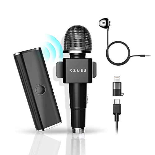 Wireless Lavalier Microphones for iPhone iPad Android, Wireless Clip Mic Lapel Microphone Noise Reduction for Video Recording Podcast YouTube, Interview Cordless Lapel Mic with USB C and Earphone