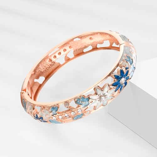Image of UJOY Vintage Cloisonne Jewelry Handcrafted Bracelets Gorgeous Enameled Flower Plated Cuff Bangles Gifts 88A