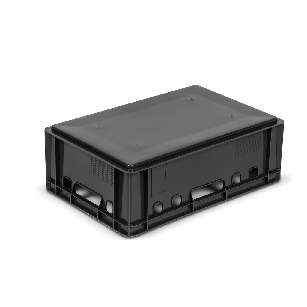 gardivo E2 - Scatole per macellaio, 5 pezzi, 60 x 40 x 20, colore nero, impilabili, resistenti alla vita, in plastica Eurobox