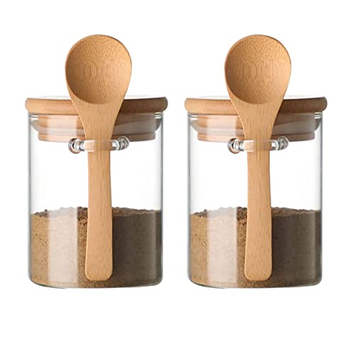 Cghwbea Glass Jar Containers,17Oz 100% Sealed Borosilicate Glass Bamboo Spice Jars With Bamboo Seal Lid Wooden Spoona For Candy, Spices, Coffee Beans, Nuts, Condiments, Cookies, Flour.(2Pcs) #TOP4
