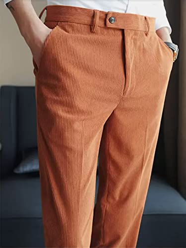 Men's Straight-Fit Corduroy Suit Pants Comfort Stretch Dress Pants Business Trousers3