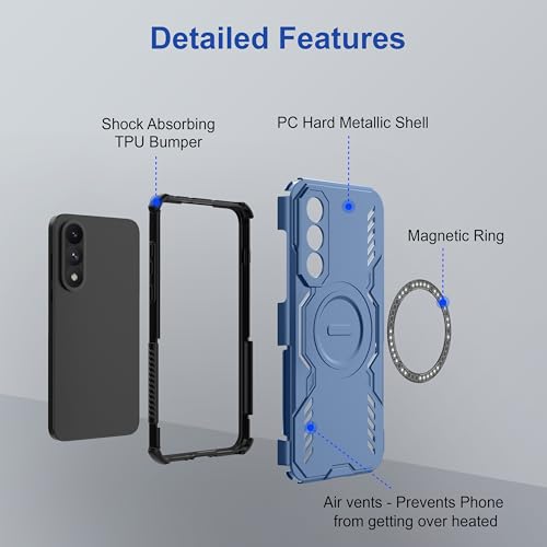 Image of amazon basics Back Case Cover for Vivo V70 FE | Magnetic Case with Built-in Metal Ring | Supports MagSafe Charger, Wallet & Car Mount | Shockproof Hybrid PC + TPU | Blue