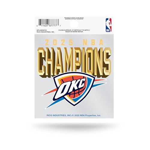 Rico Industries NBA Basketball Oklahoma City Thunder 2025 NBA Champions Small Static Cling