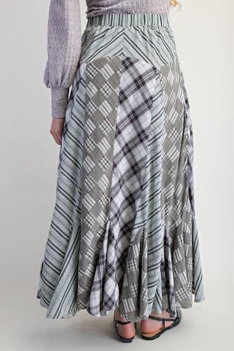 CHARTOU Women Gingham Fairy Elastic Waist Maxi Skirt Ruffle Fishtail A Line Parachute Skirt3