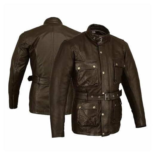 Bikers Gear UK Giacca Uomo Moto TRAILMASTER Marrone Effetto Invecchiato Vintage Giacca in Pelle XL
