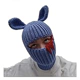 Cafele Knit Y2k Hat Cat Beanie with Devil Horn and Long Bunny Ear Crochet Ski Mask Winter Warm Balac