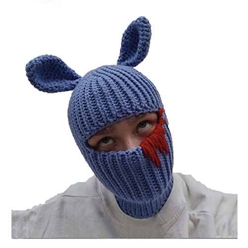 Knit Y2k Hat Cat Beanie with Devil Horn and Long Bunny Ear Crochet Shiesty Ski Mask Balaclava Grunge Accessories