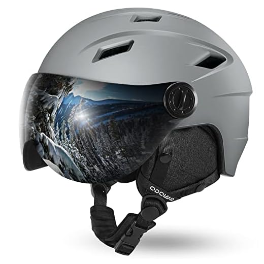Odoland Casco de Esquí Integral con Gafas de Esquí, Casco Deportivo Unisex para Adultos y Jóvenes, Casco de Esquí con Visera Protección UV 400 y a Prueba de Viento, Gris, S